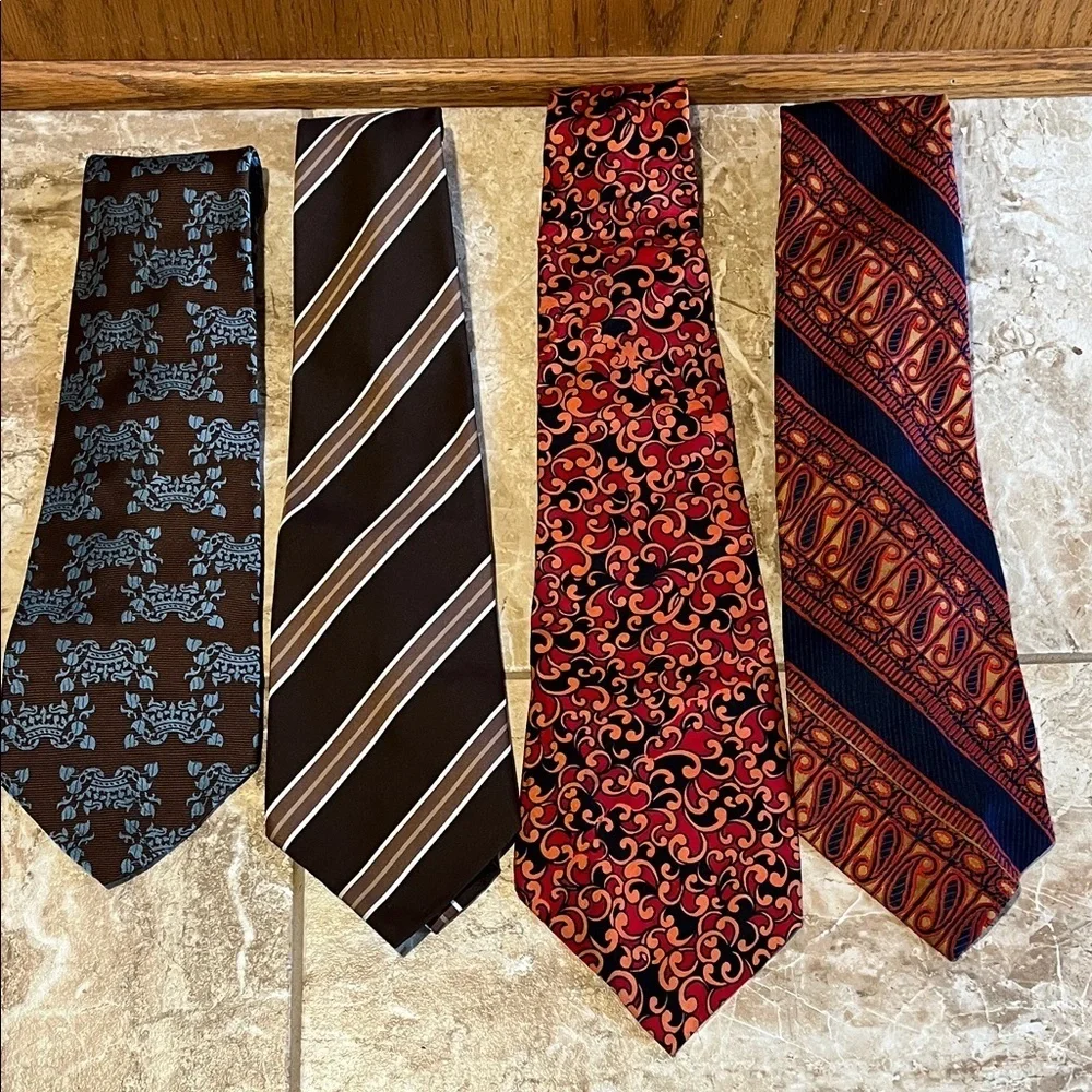 Vintage 70s Men's Tie Collection - Brown, Blue, Orange, Red Colorways - Set of 4
